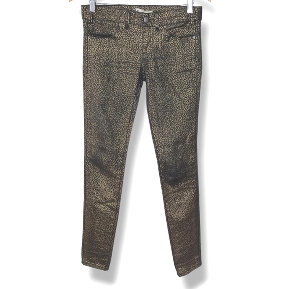 Free People Black and Gold Leopard Cheetah Skinny Jeans - Picture 4 of 9